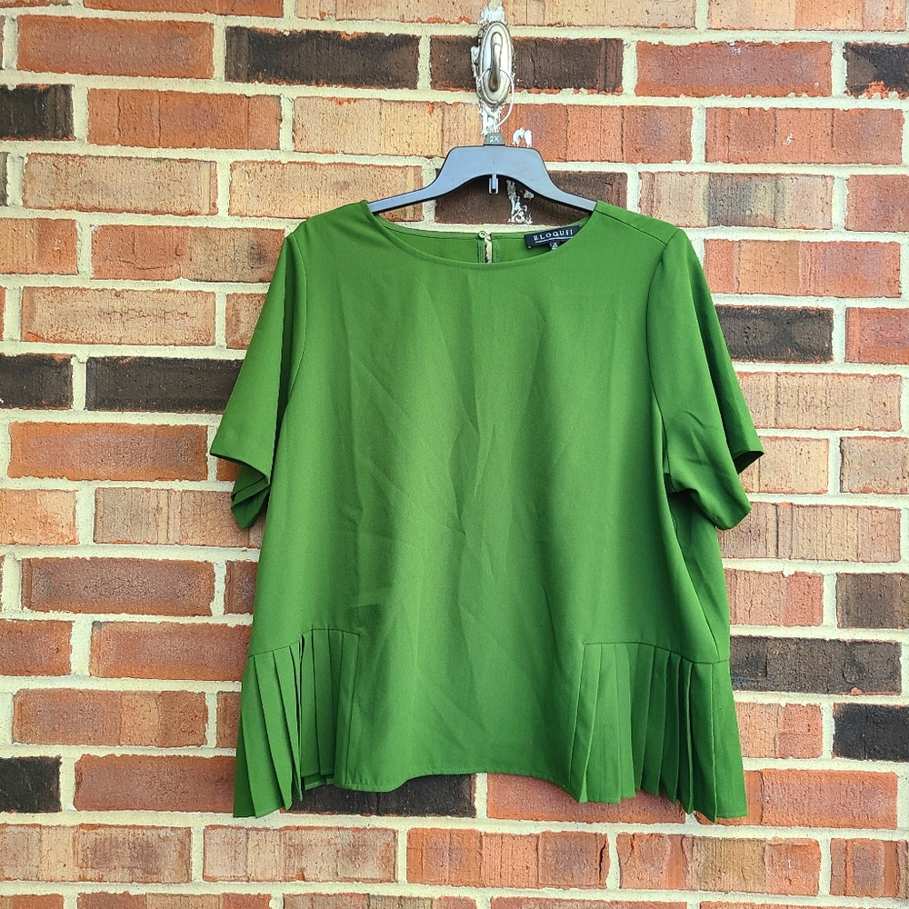 Eloquii Olive Green Pleated Peplum Blouse